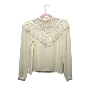 Vintage Notches White Lacy Victorian Collar Ruffle Prarie Cottage Blouse sz 7